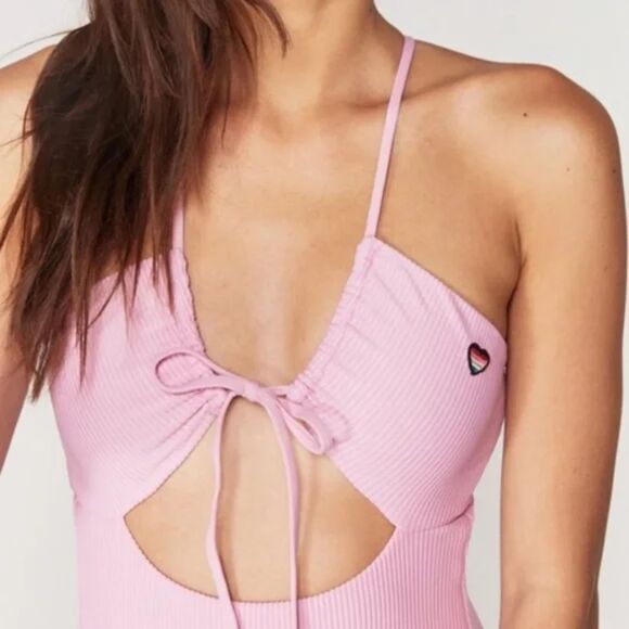 Spiritual Gangster Bathing Suit Pink Ribbed Shore One Piece Swimsuit - Picture 3 of 7